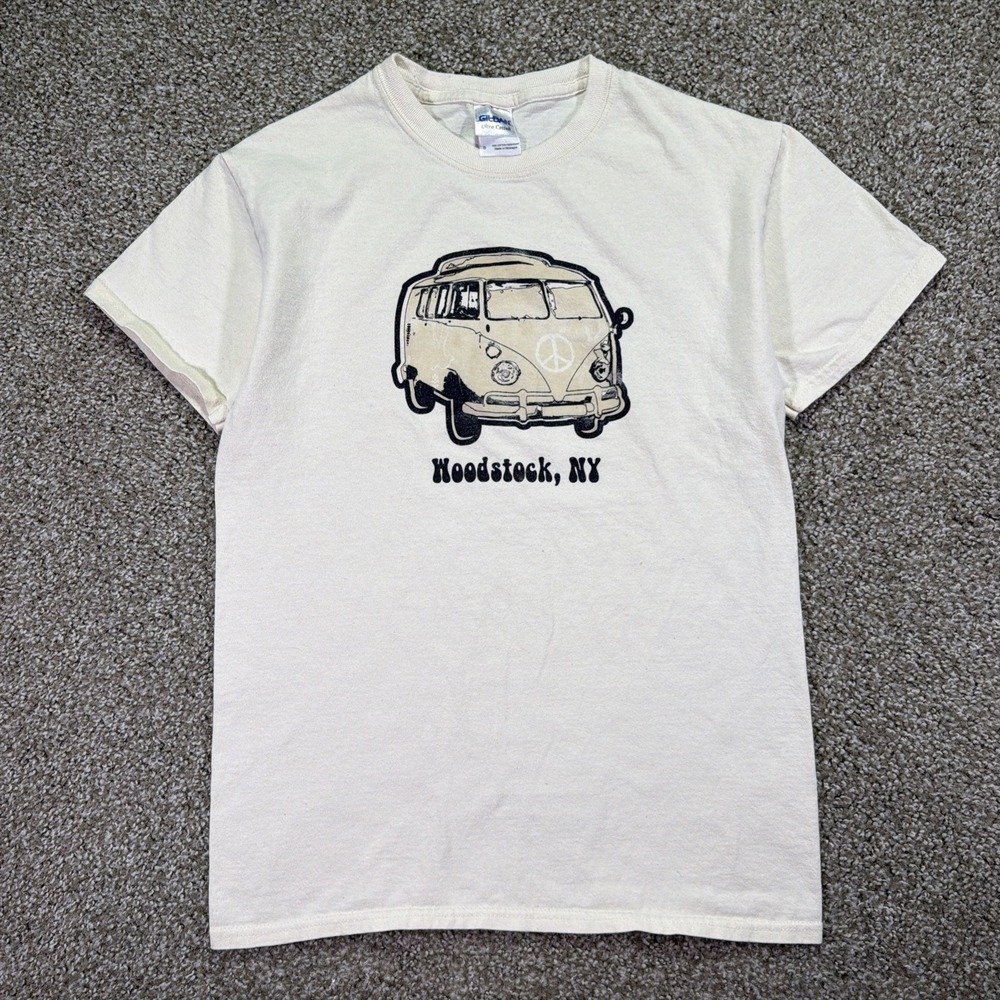 Y2K Woodstock New York Peace Van Tee Size Small Beige